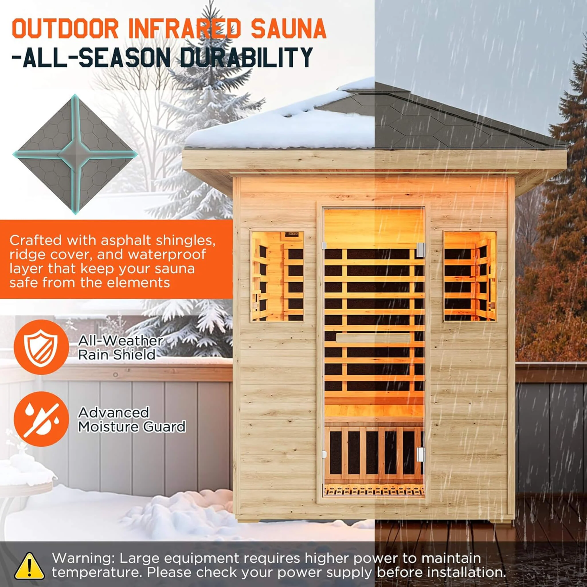 Thermora Zurich 3-Person Low EMF Spruce Wood Outdoor Infrared Sauna With Bluetooth Speakers And LED Lights (SAK59047) - Image 7