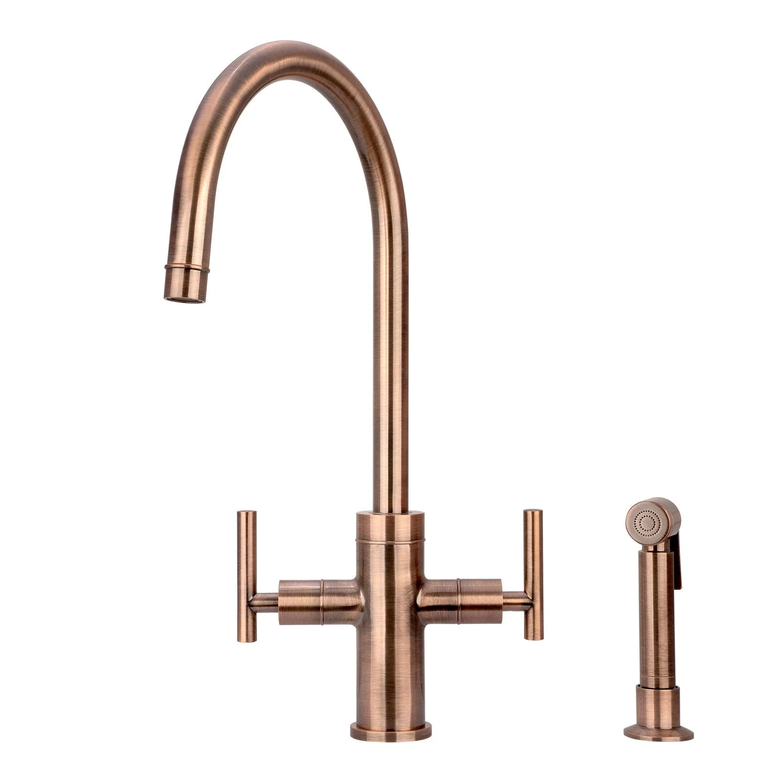 Two-Handle Copper Widespread Kitchen Faucet with Side Sprayer-AK96766C - Image 8