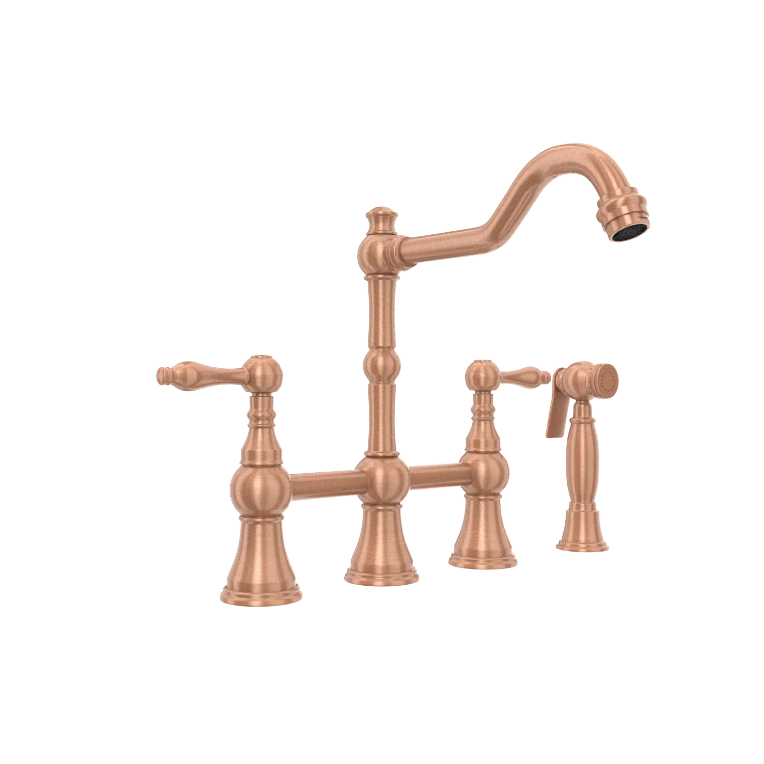 Two-Handles Copper Bridge Kitchen Faucet with Side Sprayer - AK96718C - Image 16