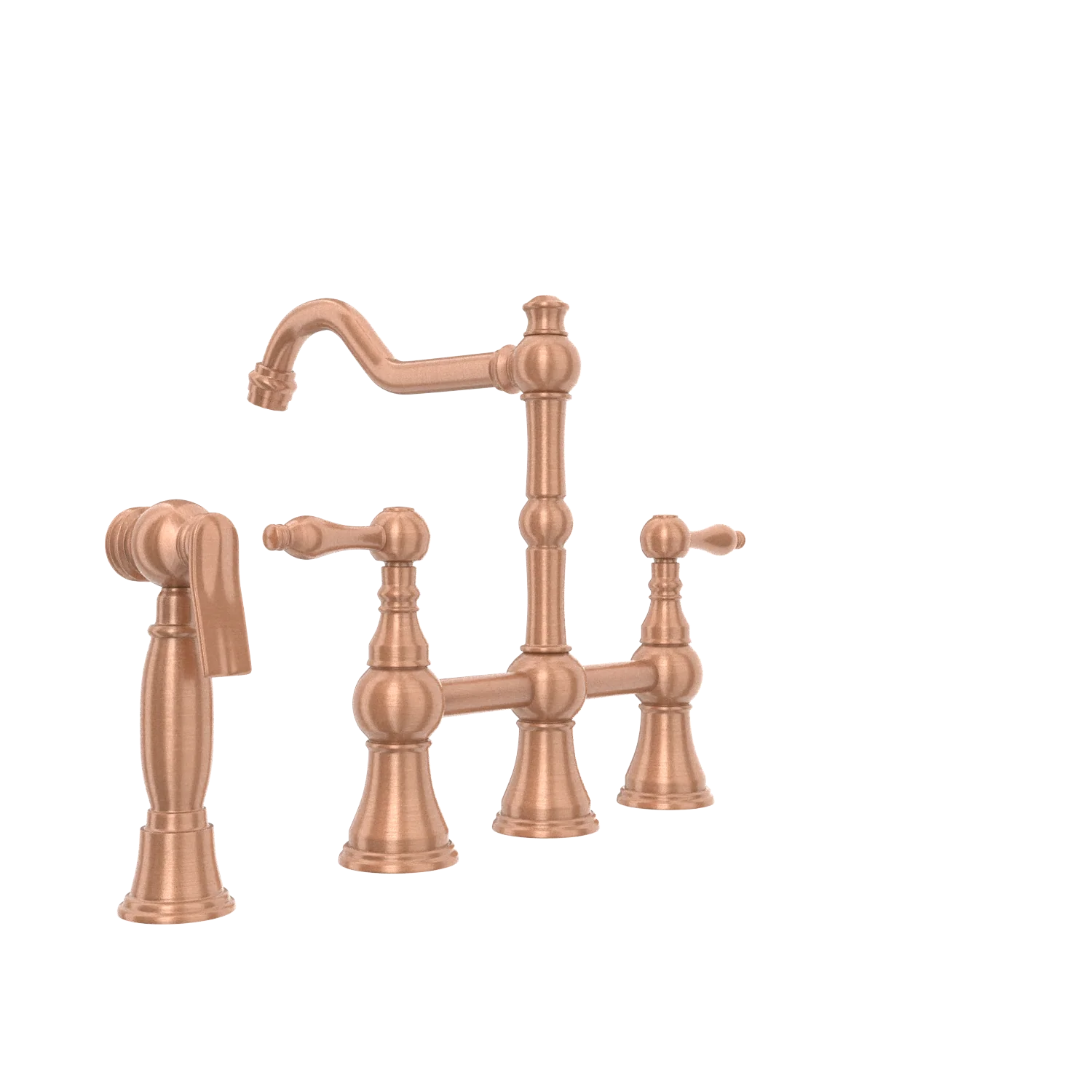 Two-Handles Copper Bridge Kitchen Faucet with Side Sprayer - AK96718C - Image 35