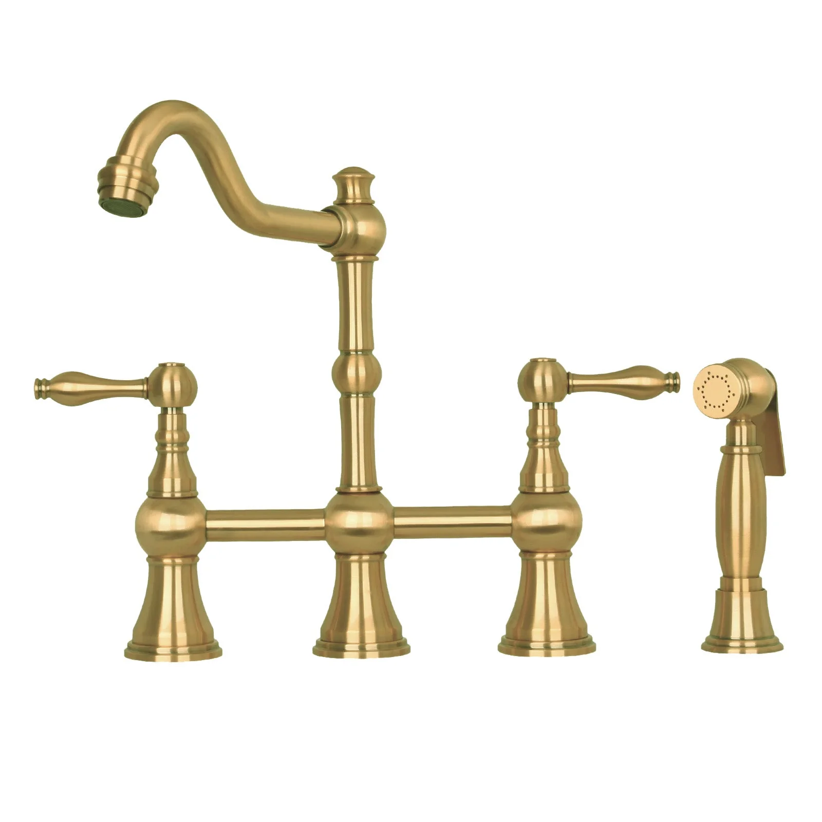 Two-Handles Copper Bridge Kitchen Faucet with Side Sprayer - AK96718C - Image 9