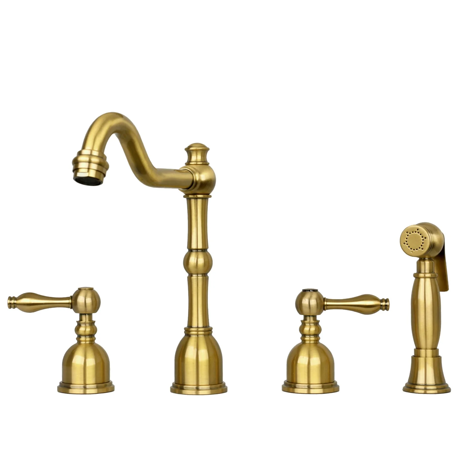 Two-Handles Copper Widespread Kitchen Faucet with Side Sprayer - AK96818C - Image 8