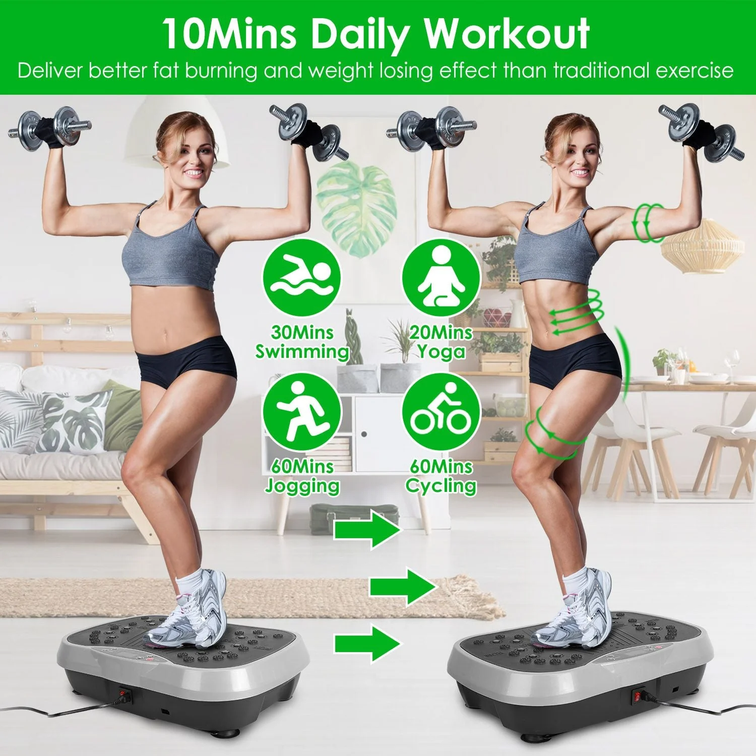 Vibration Exercise Machine With Resistant Bands Remote Control Whole Body Vibration Platform Workout Equipment Home Fitness Training Equipment For Weight Loss Fat Burner - Image 30