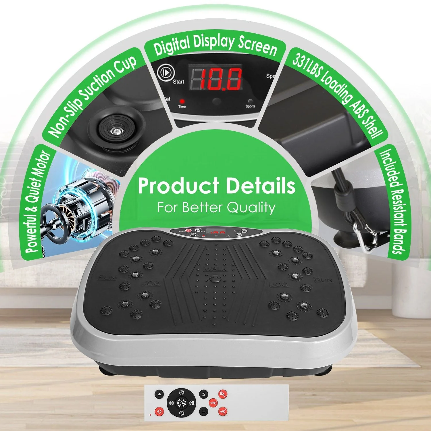 Vibration Plate Exercise Machine With Resistant Bands Remote Control Whole Body Vibration Platform Workout Equipment Home Fitness Training Equipment For Weight Loss Fat Burner - Image 7