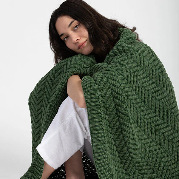 Washed Chevron Cotton Knit Throw Blanket - Image 2