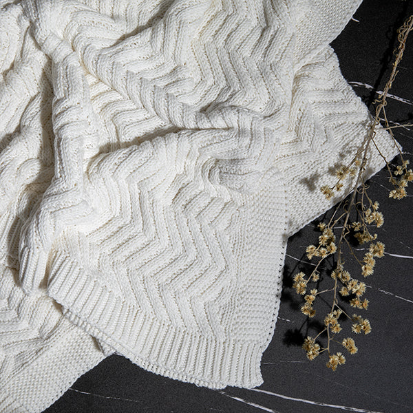 Washed Chevron Cotton Knit Throw Blanket - Image 27
